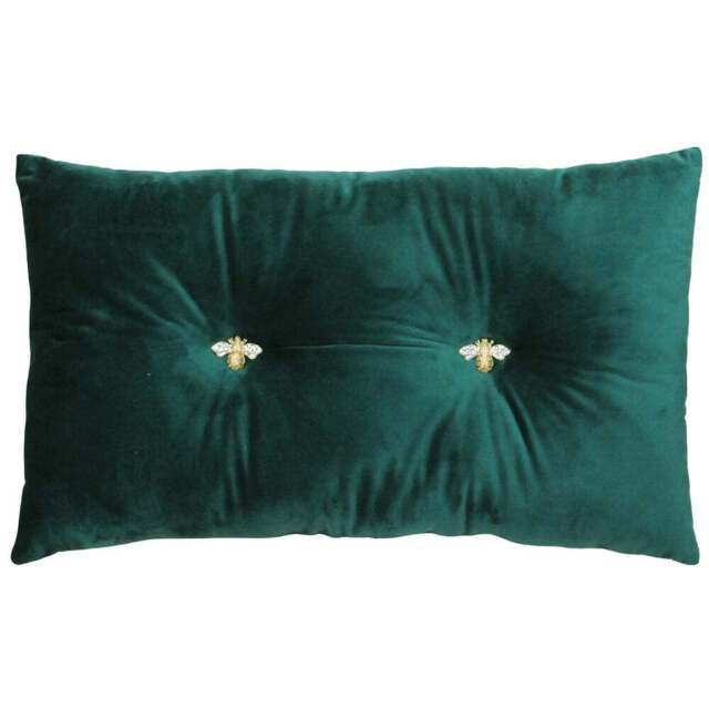 Paoletti Bumble Bee Emerald Velvet Cushion - Size: 50 x 30cm - Green - Wilko - image 1