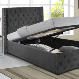 Comfy Living Single Dark Grey Winged Plush Velvet Fabric Gas Lift Ottoman Bed Frame - Wilko - thumbnail 3
