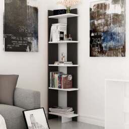Decorotika Alis 5 Tier Black and White Corner Bookcase - Size: 170 x 45 x 21.6cm - Multi - Wilko - thumbnail 1