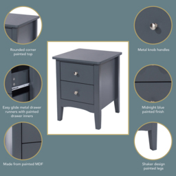 Como 2 Drawer Midnight Blue Petite Bedside Table - Wilko - thumbnail 7