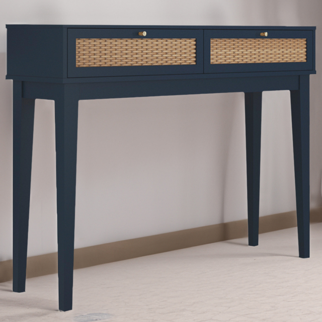 Bordeaux 2 Drawer Blue Rattan Dressing Table - LPD Home - Wilko - image 1