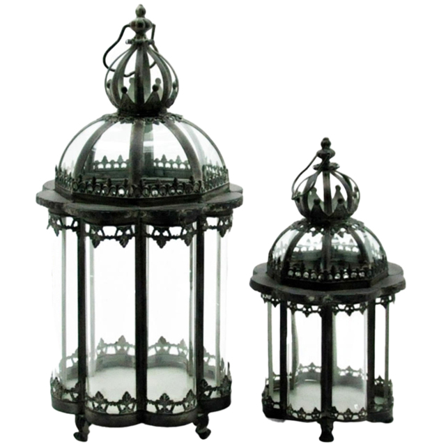 Acacia Home Set of 2 Green Metal Garden Lanterns - Size: 65 x 31 x 31cm - Wilko - image 1