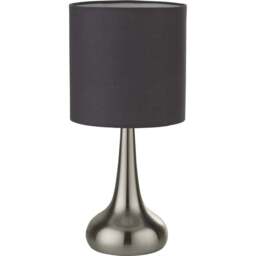 Lighting Collection Satin Silver Touch Lamp with Dark Grey Shade - Size: 34 x 16 x 16cm - Wilko