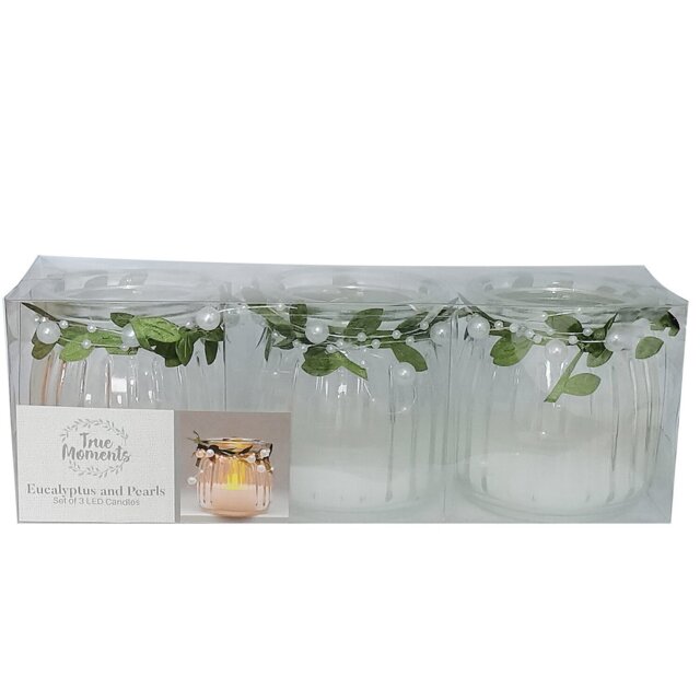 Eucalyptus and Pearl LED Candles 3 Pack - Size: 22 x 7 x 7cm - Wilko - image 1
