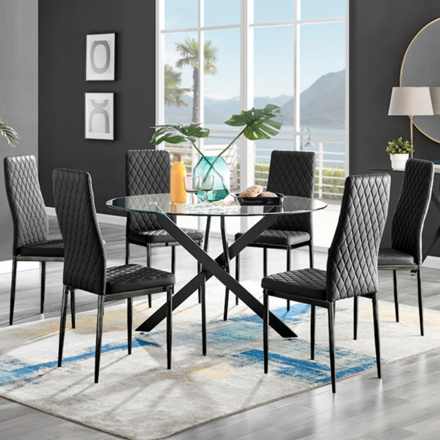 Furniturebox Arona Valera 6 Seater Round Dining Set Black - Wilko - image 1