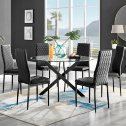 Furniturebox Arona Valera 6 Seater Round Dining Set Black - Wilko - thumbnail 1