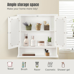 Costway White Adjustable Wooden Hanging Medicine Organizer with Mirror - Size: 64 x 34 x 14cm - Wilko - thumbnail 7