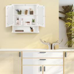 Costway White Adjustable Wooden Hanging Medicine Organizer with Mirror - Size: 64 x 34 x 14cm - Wilko - thumbnail 6