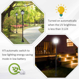 Outsunny 1.77m Black LED Solar Powered Lamp Post - Size: 26.5 x 26.5 x 177cm - Wilko - thumbnail 7