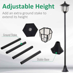 Outsunny 1.77m Black LED Solar Powered Lamp Post - Size: 26.5 x 26.5 x 177cm - Wilko - thumbnail 5