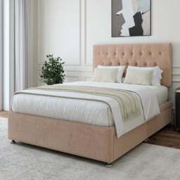 Bedmaster Super King Mink Naples Linen 4 Drawer Divan Base with Lona Headboard - Brown - Wilko