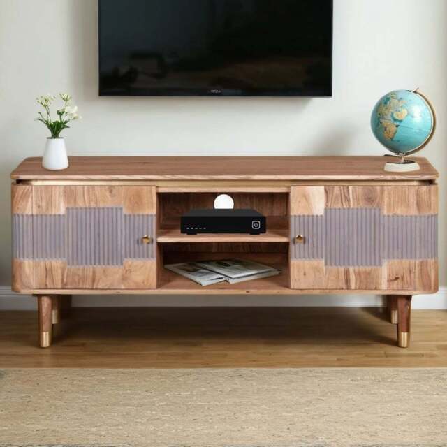 Brooklyn Wilton 2 Door 2 Shelf Acacia Wood TV unit - Brown - Wilko - image 1
