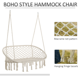 Outsunny 2 Seater Rope Hanging Hammock Chair with Metal Frame - Cream - Wilko - thumbnail 5