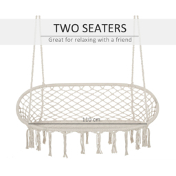Outsunny 2 Seater Rope Hanging Hammock Chair with Metal Frame - Cream - Wilko - thumbnail 6