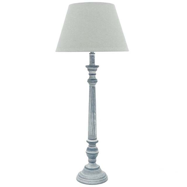 Acacia Home Minster 60cm Grey Washed Wood Tall Table Lamp with Taupe Linen Shade - Size: 60 x 20 x 20cm - Cream - Wilko - image 1