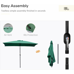 Outsunny Green Crank and Tilt Parasol 3 x 2m - Size: 3m - Wilko - thumbnail 7