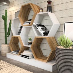 Decorotika Flower White and Oud Wide Hexagonal Bookcase - Size: 109 x 120 x 29.5cm - Multi - Wilko - thumbnail 5