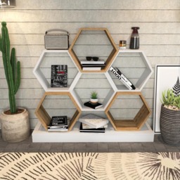 Decorotika Flower White and Oud Wide Hexagonal Bookcase - Size: 109 x 120 x 29.5cm - Multi - Wilko - thumbnail 4