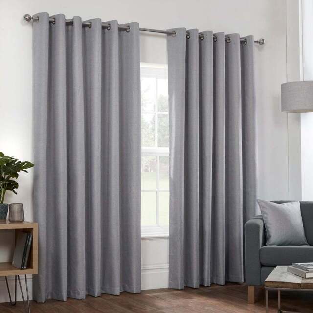 Divante Hoxton Silver Blackout Eyelet Curtains 168 x 183cm - Size: W 168 x D 183cm - Wilko - image 1