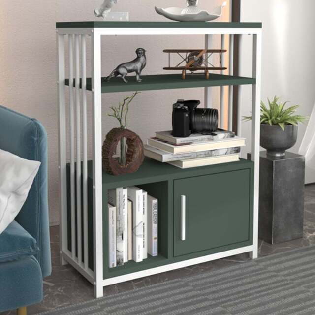Decorotika Letos Single Door 3 Shelf Green and White Bookshelf - Size: 80 x 60 x 29.6cm - Multi - Wilko - image 1