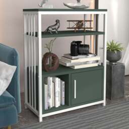 Decorotika Letos Single Door 3 Shelf Green and White Bookshelf - Size: 80 x 60 x 29.6cm - Multi - Wilko