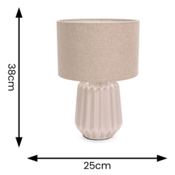 ValueLights Zak Fabric Lamp Shade Natural Stone Pleated Textured Ceramic LED Table Lamp 2 Pack - Size: 38 x 25 x 25cm - Cream - Wilko - thumbnail 6