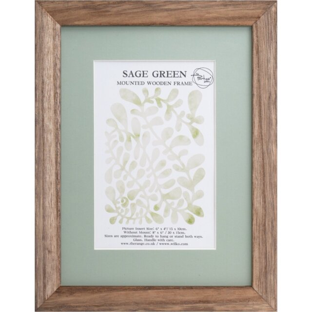 Sage Green Mounted Wooden Photo Frame Green 6 x 4in - The Port. Co Gallery - Wilko - image 1