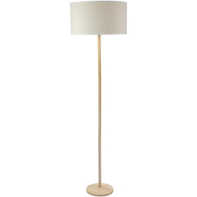 ValueLights Triston White Edge Drum Shade Light Wood LED Floor Lamp - Cream - Wilko - image 1
