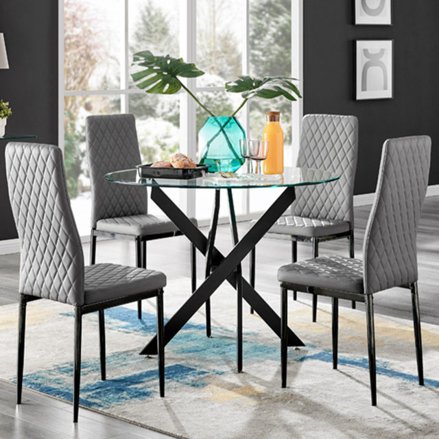 Furniturebox Arona Valera Glass 4 Seater Round Dining Set Black and Grey - Wilko - image 1