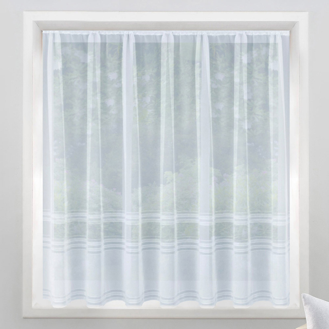 Tyrone Textiles Hudson White Horizontal Stripe Pocket Header Net Curtain 500 x 183cm - Size: 183 x 500 x 1cm - Wilko - image 1