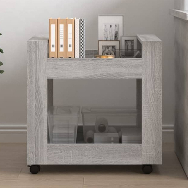 vidaXL 2 Shelf Grey Sonoma Wooden Desk Trolley - Size: 60 x 60 x 45cm - Wilko - image 1