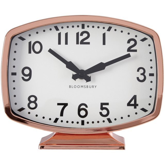 Premier Housewares Baillie Rose Gold Finish Table Clock 18cm - Size: 23 x 5 x 18cm - Pink - Wilko - image 1