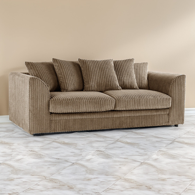 Portland Luxor 3 Seater Coffee Jumbo Cord Sofa with Scatter Back - Brown - Wilko - image 1