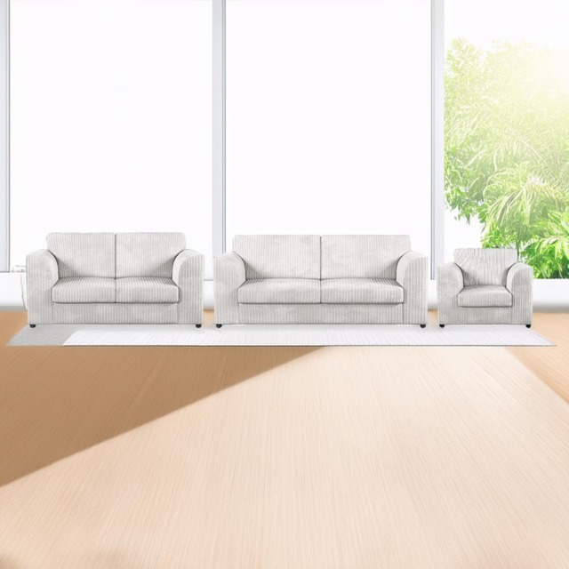 Luxor 6 Seater Silver Jumbo Cord Full Back Sofa Suite - Wilko - image 1