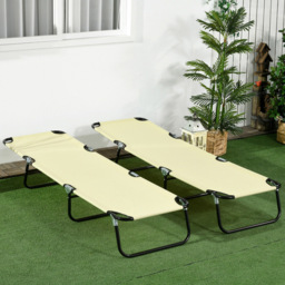 Outsunny Set of 2 Beige Adjustable Folding Sun Lounger - Size: 28 x 56 x 188cm - Cream - Wilko - thumbnail 4