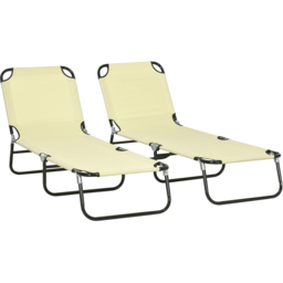 Outsunny Set of 2 Beige Adjustable Folding Sun Lounger - Size: 28 x 56 x 188cm - Cream - Wilko - thumbnail 3