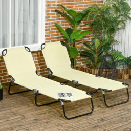 Outsunny Set of 2 Beige Adjustable Folding Sun Lounger - Size: 28 x 56 x 188cm - Cream - Wilko - thumbnail 1