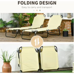 Outsunny Set of 2 Beige Adjustable Folding Sun Lounger - Size: 28 x 56 x 188cm - Cream - Wilko - thumbnail 6