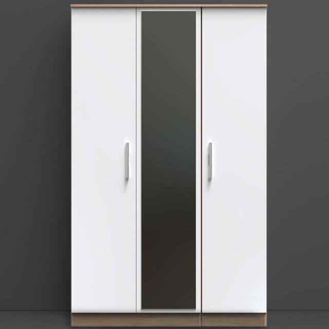 Crowndale Contrast 3 Door White and Bardolino Oak Tall Mirrored Wardrobe Ready Assembled - Wilko - image 1
