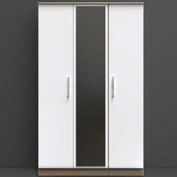 Crowndale Contrast 3 Door White and Bardolino Oak Tall Mirrored Wardrobe Ready Assembled - Wilko - thumbnail 1