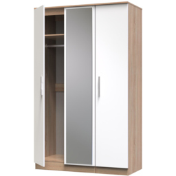 Crowndale Contrast 3 Door White and Bardolino Oak Tall Mirrored Wardrobe Ready Assembled - Wilko - thumbnail 6