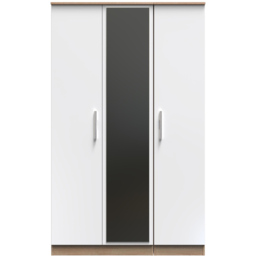 Crowndale Contrast 3 Door White and Bardolino Oak Tall Mirrored Wardrobe Ready Assembled - Wilko - thumbnail 4