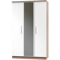Crowndale Contrast 3 Door White and Bardolino Oak Tall Mirrored Wardrobe Ready Assembled - Wilko - thumbnail 3