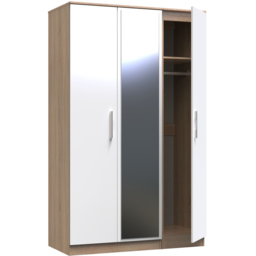 Crowndale Contrast 3 Door White and Bardolino Oak Tall Mirrored Wardrobe Ready Assembled - Wilko - thumbnail 7