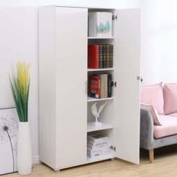 MMT Furniture Designs 2 Door White Wooden Lockable Filing Cabinet - Size: 180 x 80 x 35cm - Wilko - thumbnail 1