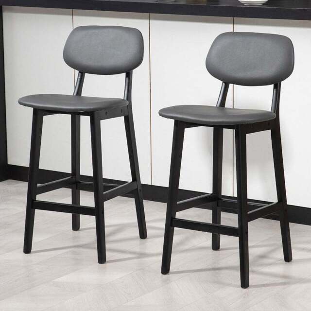 HOMCOM Dark Grey PU Leather Cover Bar Stool Set of 2 - Wilko - image 1