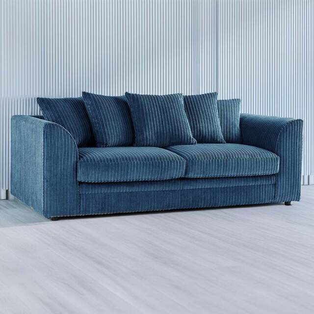 Luxor 3 Seater Marine Blue Jumbo Cord Scatter Back Sofa - Wilko - image 1