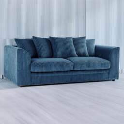 Luxor 3 Seater Marine Blue Jumbo Cord Scatter Back Sofa - Wilko