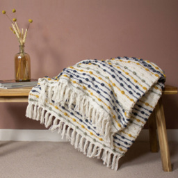 furn. Dhadit Ochre Stripe Throw 130 x 150cm - Size: 150 x 130cm - Yellow - Wilko - thumbnail 3