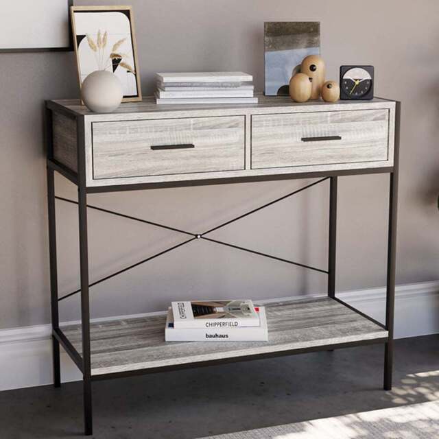VIDA DESIGNS Brooklyn 2 Drawer Grey Console Table - Size: 34 x 80 x 74cm - Wilko - image 1